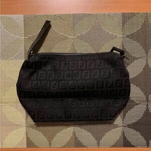 Fendi Black Leather Zipper Pouch